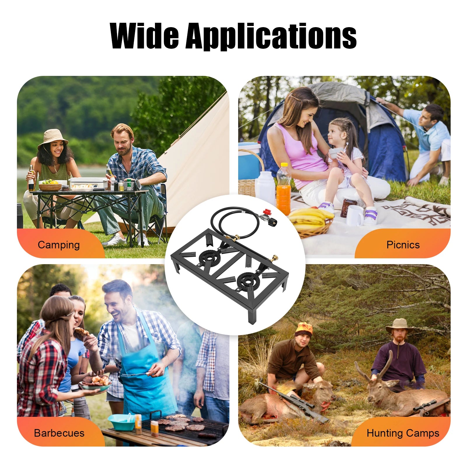 Portable Double Burner Outdoor Gas Stove – Propane Cooker with Adjustable Regulato