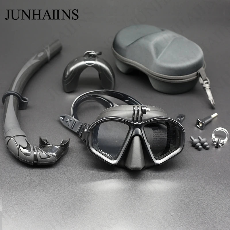 Diving Mask & Snorkel Set – Low Volume Tempered Glass with GoPro Mount