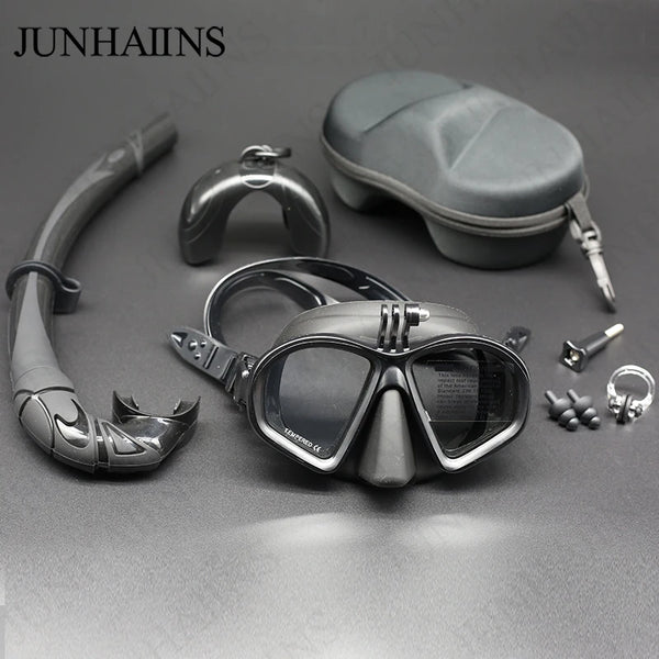 Diving Mask & Snorkel Set – Low Volume Tempered Glass with GoPro Mount