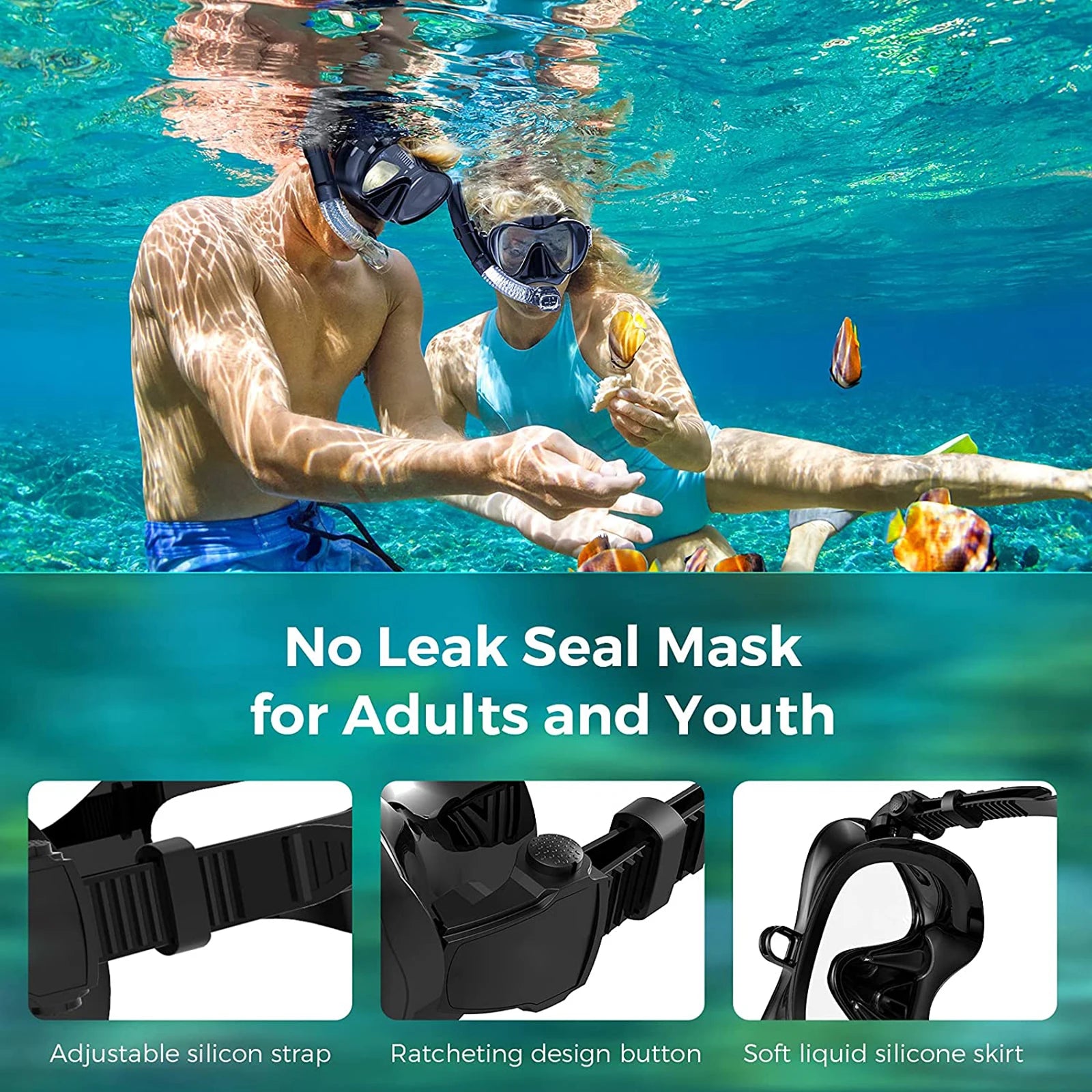 Diving Mask & Snorkel Set – Low Volume Tempered Glass with GoPro Mount