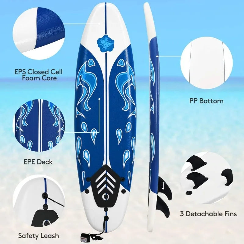 Giantex 6ft Surfboard – Beginner Foam Surf Board with Removable Fins
