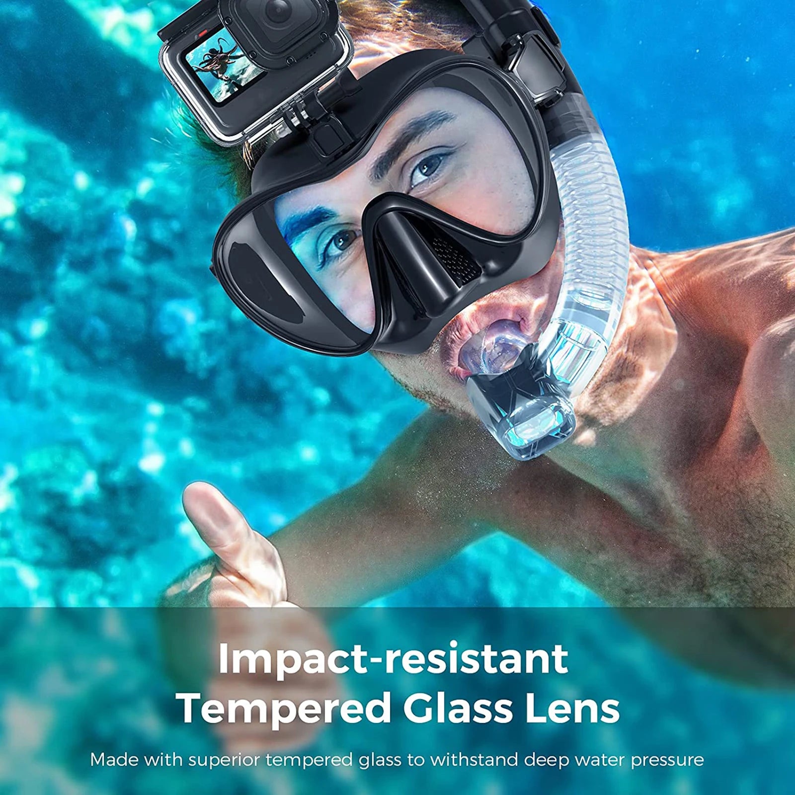 Diving Mask & Snorkel Set – Low Volume Tempered Glass with GoPro Mount