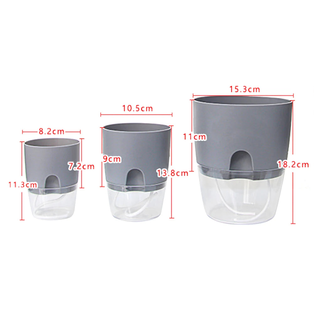 Transparent Self-Watering Flower Pots – Double Layer with Injection Port