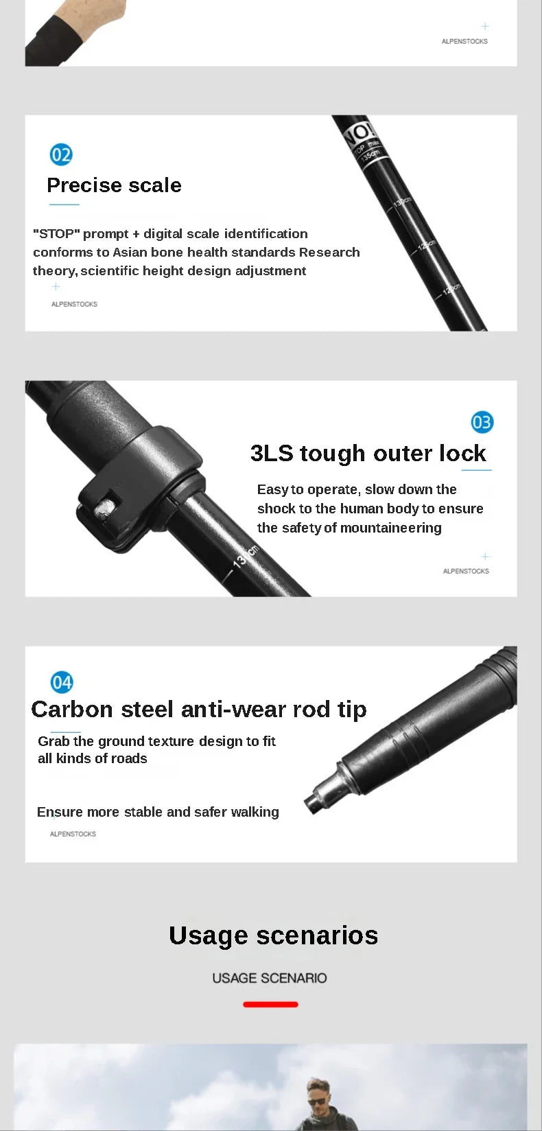 2PCS Adjustable Trekking Poles – Ultralight Telescopic Hiking Sticks with Quick Lock