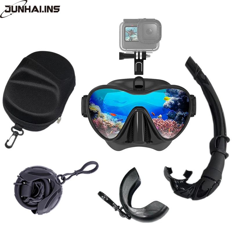 Diving Mask & Snorkel Set – Low Volume Tempered Glass with GoPro Mount