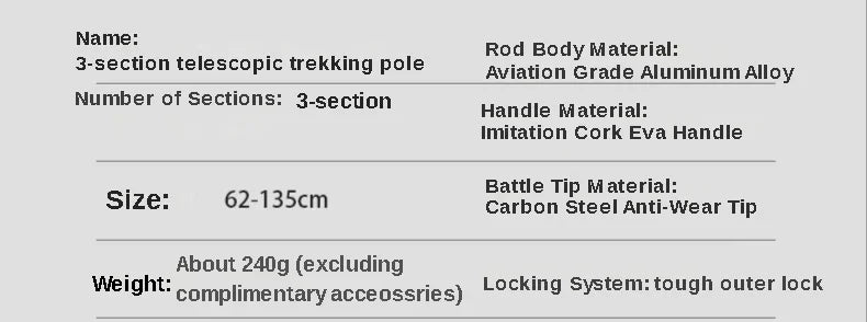 2PCS Adjustable Trekking Poles – Ultralight Telescopic Hiking Sticks with Quick Lock