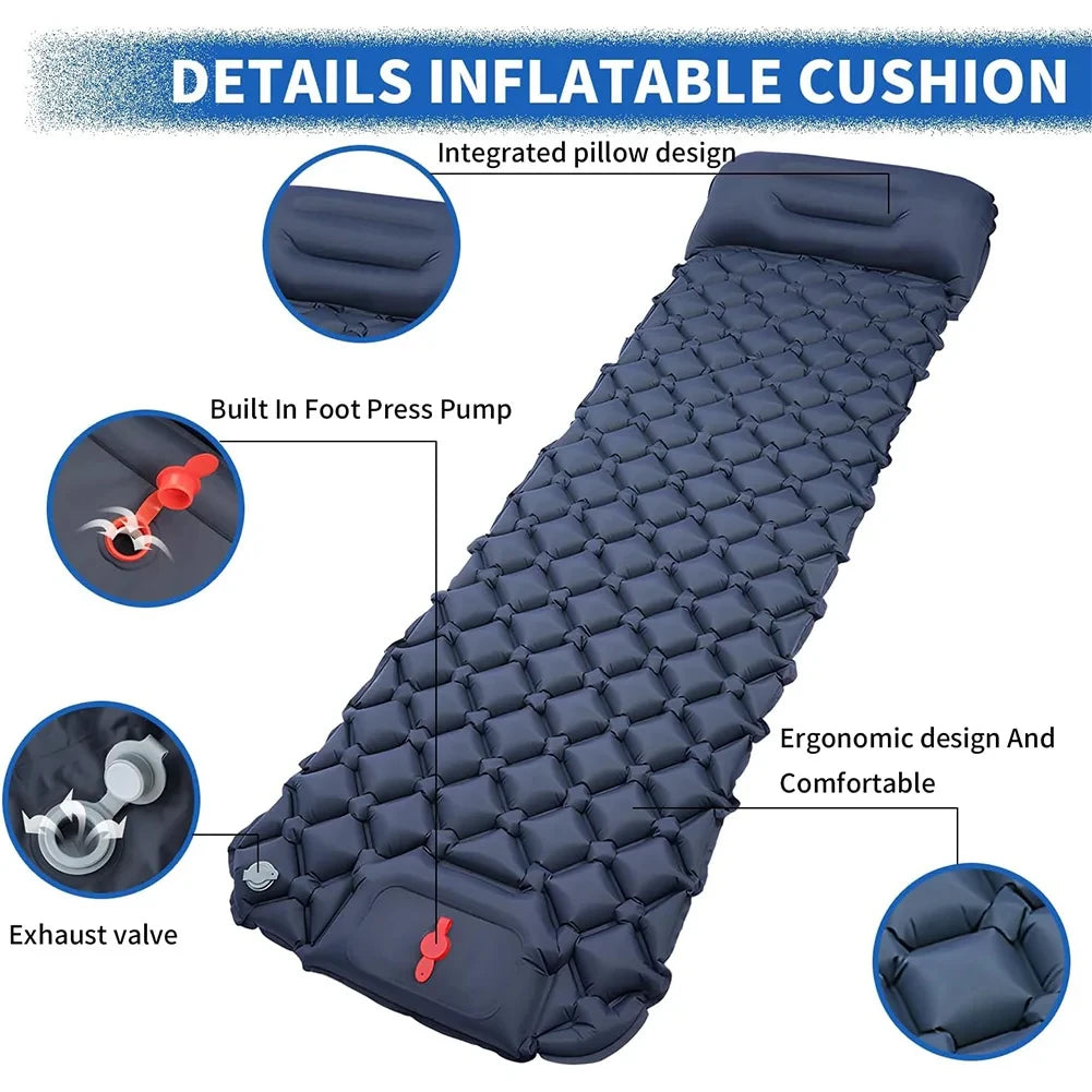 Camping Air Mattress with Built-in Pump - Ultralight Inflatable Sleeping Pad for Hiking Backpacking Travel Comfort