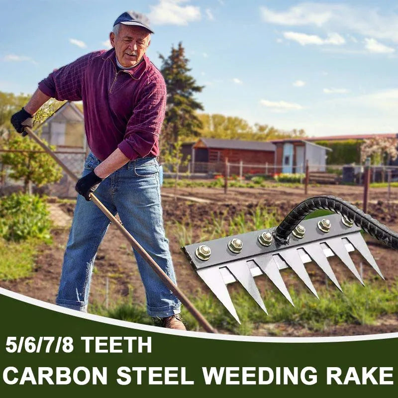 Carbon Steel Garden Hand Rake – 5/6/7/8 Teeth Weeding & Soil Scarifier Tool