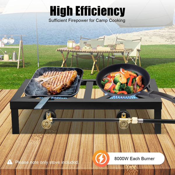 Portable Double Burner Outdoor Gas Stove – Propane Cooker with Adjustable Regulato