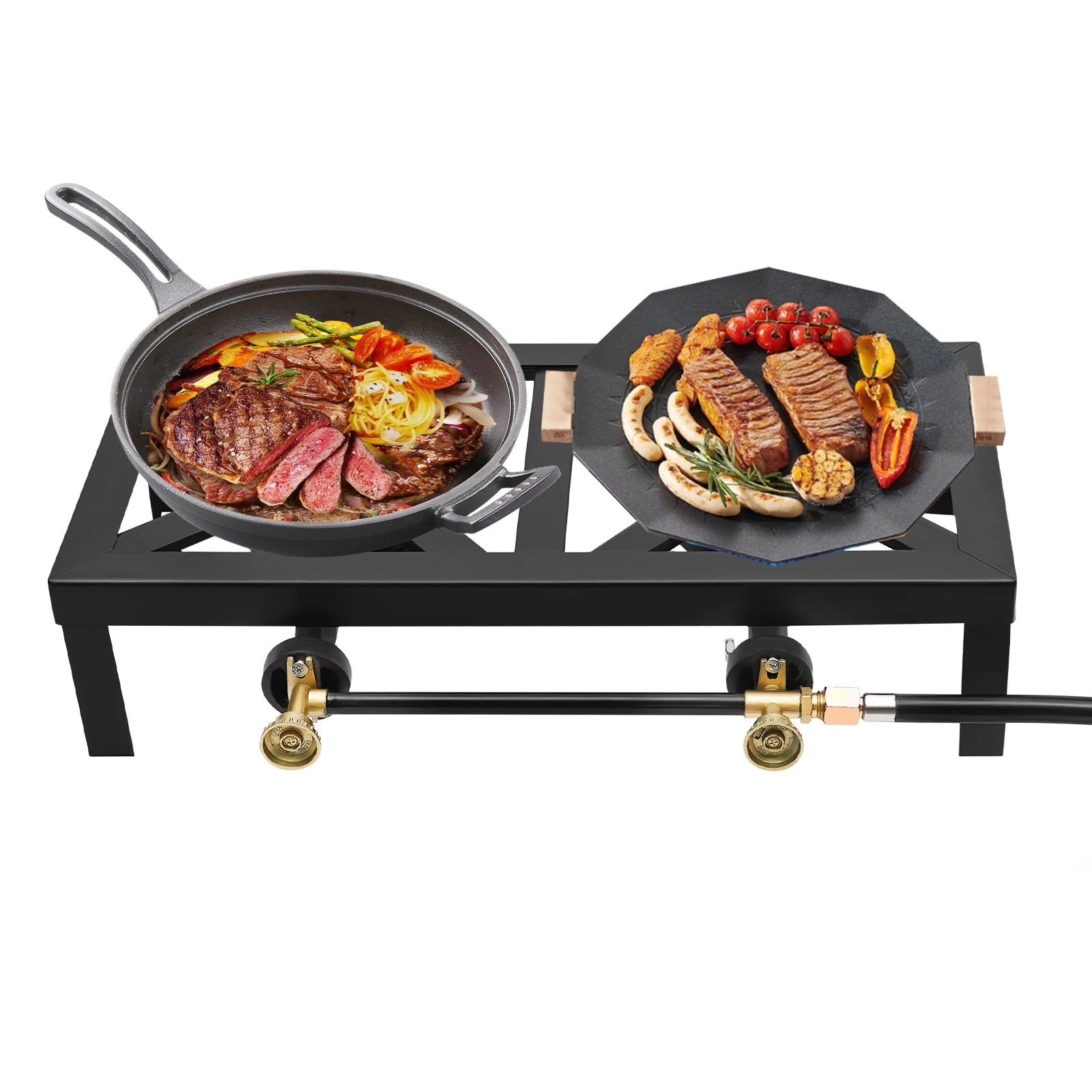 Portable Double Burner Outdoor Gas Stove – Propane Cooker with Adjustable Regulato