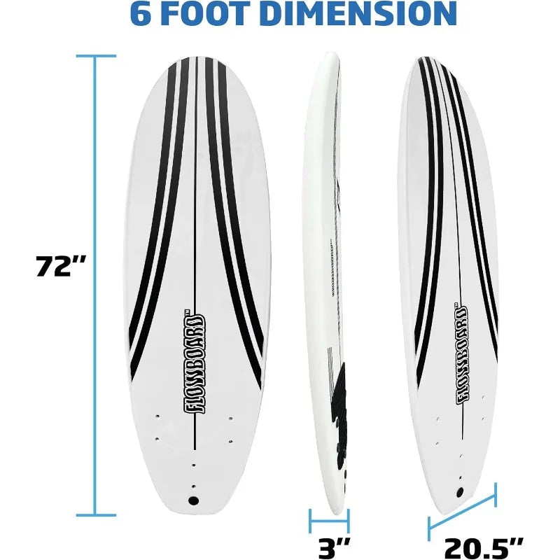 FLOWBOARD 6ft Foam Surfboard – Soft Top Surfboard with Fins & Leash