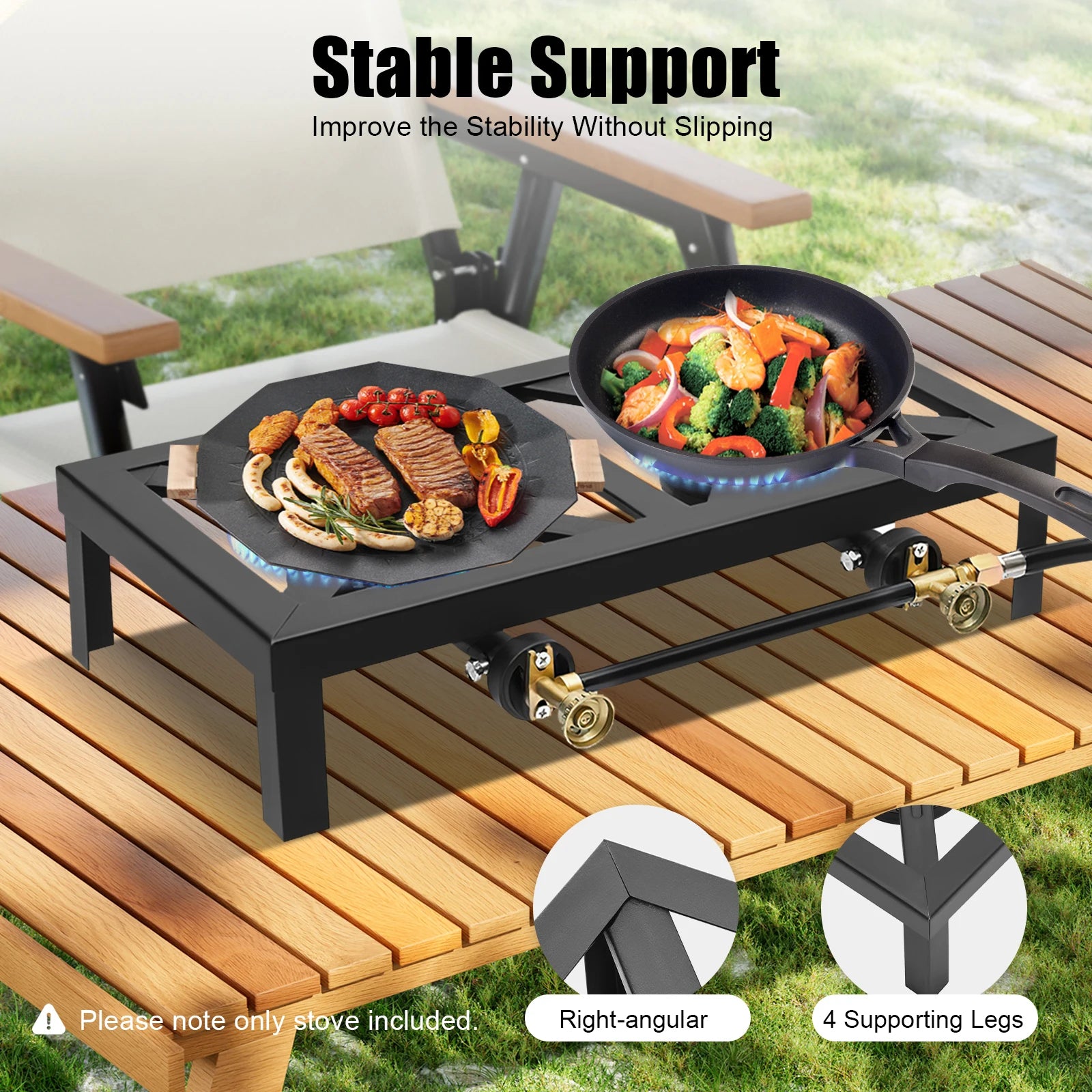Portable Double Burner Outdoor Gas Stove – Propane Cooker with Adjustable Regulato