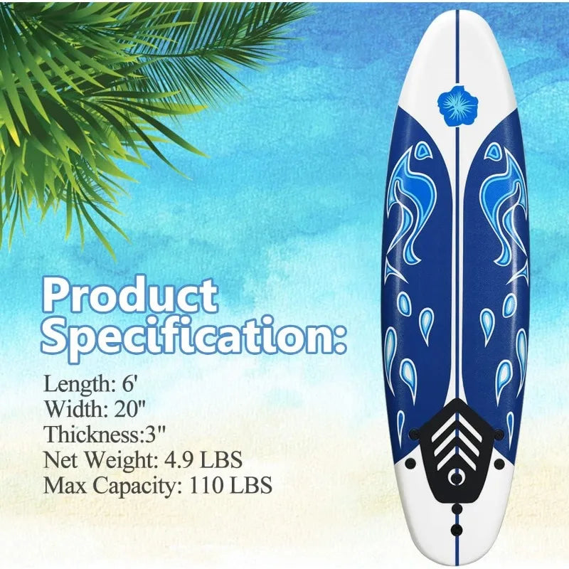 Giantex 6ft Surfboard – Beginner Foam Surf Board with Removable Fins